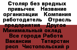 Столяр без вредных привычек › Название организации ­ Компания-работодатель › Отрасль предприятия ­ Другое › Минимальный оклад ­ 1 - Все города Работа » Вакансии   . Татарстан респ.,Чистопольский р-н